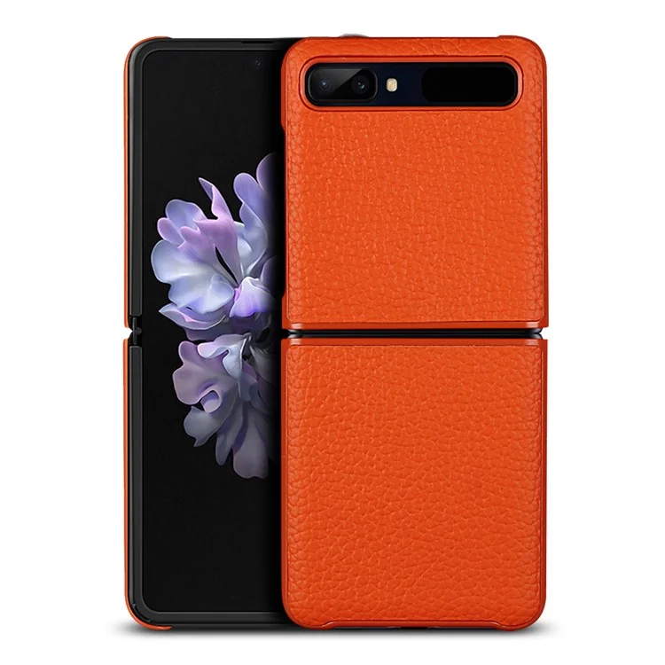 For Samsung Galaxy Z Flip Litchi Texture Genuine Leather + TPU Shockproof Folding Anti-Drop Phone Case - Orange