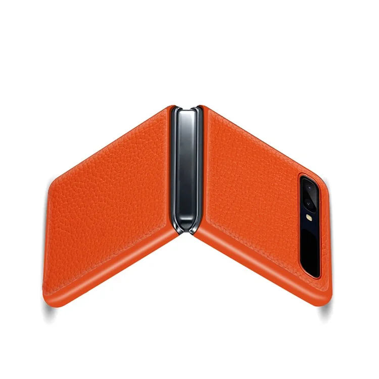 For Samsung Galaxy Z Flip Litchi Texture Genuine Leather + TPU Shockproof Folding Anti-Drop Phone Case - Orange