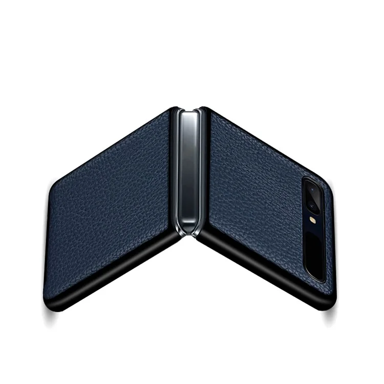 Para Samsung Galaxy Z Flip Textura de Litchi Genuina Piel + Funda de Teléfono Antichoque Plegable Anticaída de TPU - Azul