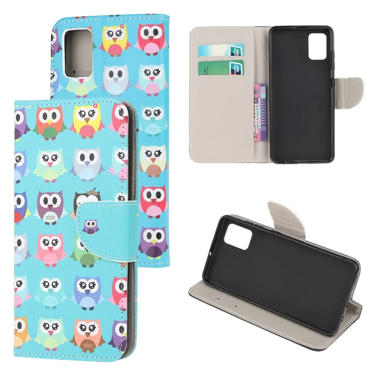 Pattern Printing Cross Texture Leather Wallet Case for Samsung Galaxy A41 (Global Version) - Multiple Owls