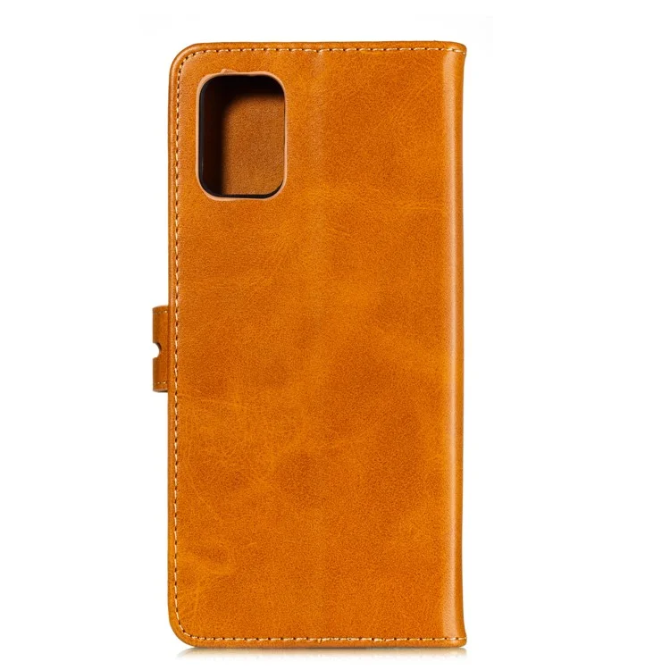 Imprint Happy Cat PU Leather Wallet Stand Phone Cover for Samsung Galaxy A41 (Global Version) - Brown