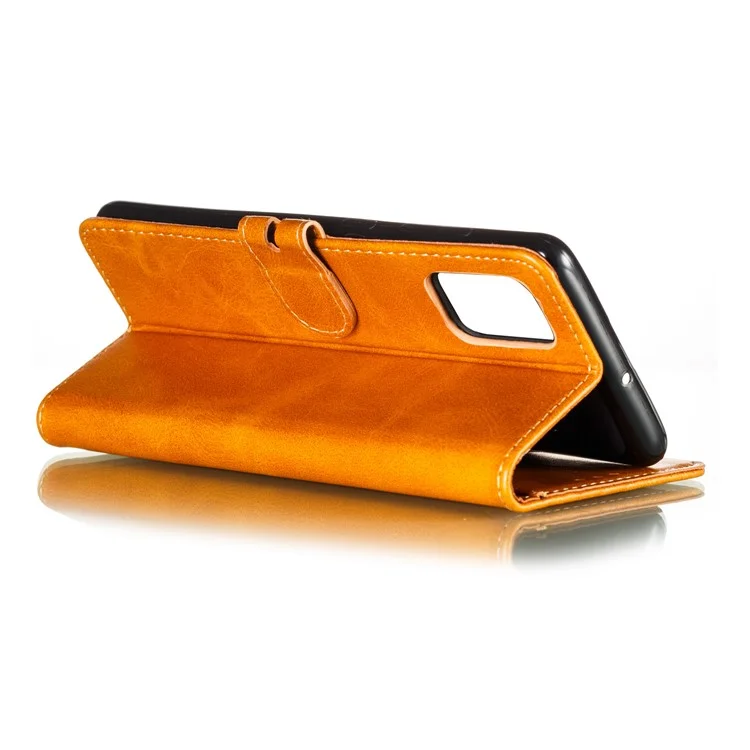Imprint Happy Cat PU Leather Wallet Stand Phone Cover for Samsung Galaxy A41 (Global Version) - Brown