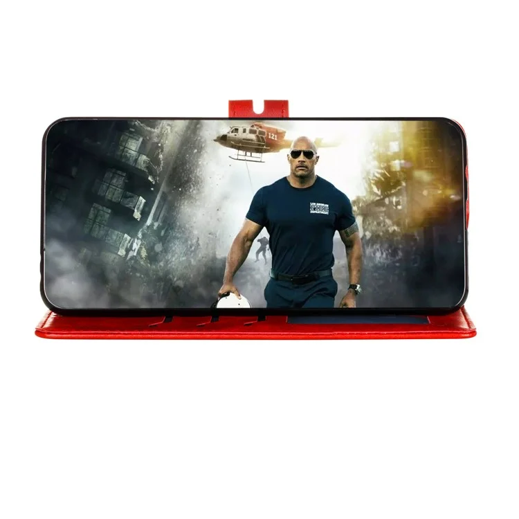 Carteira de couro sintético com estampa de gato estampada para Samsung Galaxy A51 - Vermelha