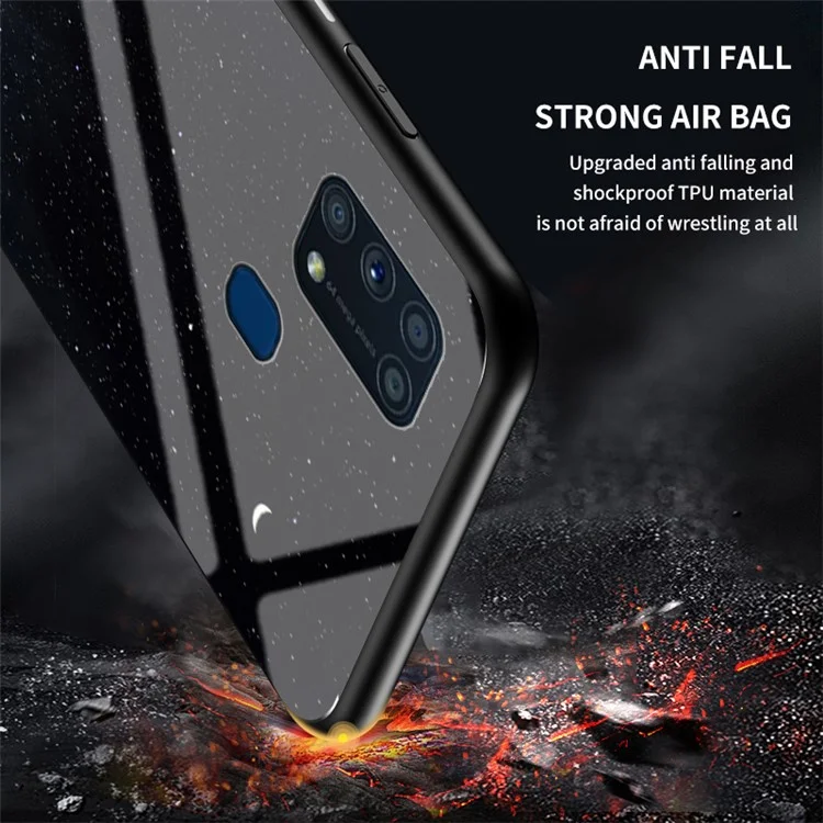 Starry Sky Tempered Glass + PC + TPU Combo Case per Samsung Galaxy M31 - Starry Crescent Moon