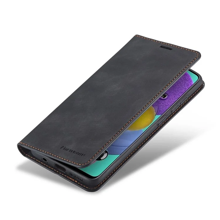 Forwenw Fantasy Series Silky Touch Touch Celleet Funda De Cuero Para Samsung Galaxy A51 - Negro