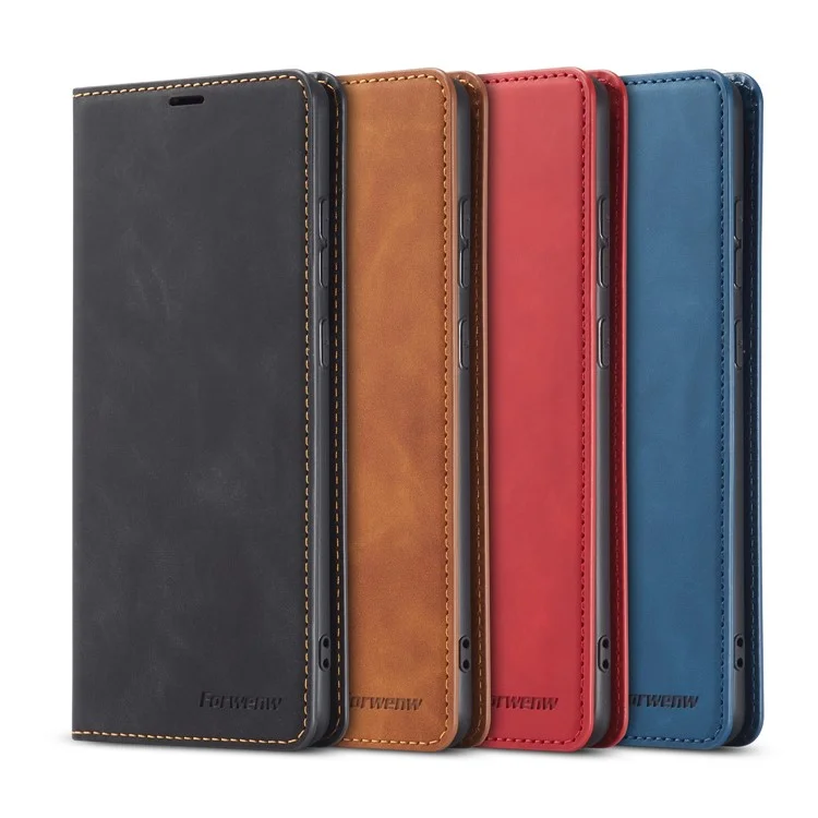 Forwenw Fantasy Series Silky Touch Leather Stand Case Com Slots de Cartão Para Samsung Galaxy S20 4G/S20 5G - Preto