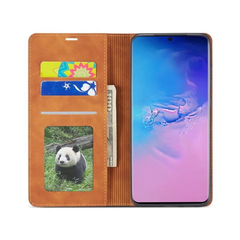 FORWENW Fantasy Series Silky Touch Leather Stand Case with Card Slots for Samsung Galaxy S20 4G/S20 5G - Brown