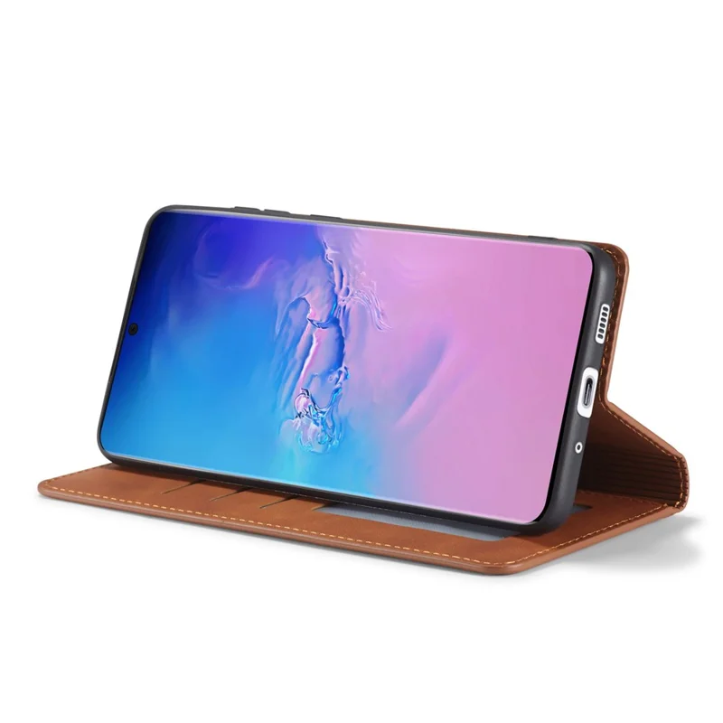 FORWENW Fantasy Series Silky Touch Leather Stand Case with Card Slots for Samsung Galaxy S20 4G/S20 5G - Brown