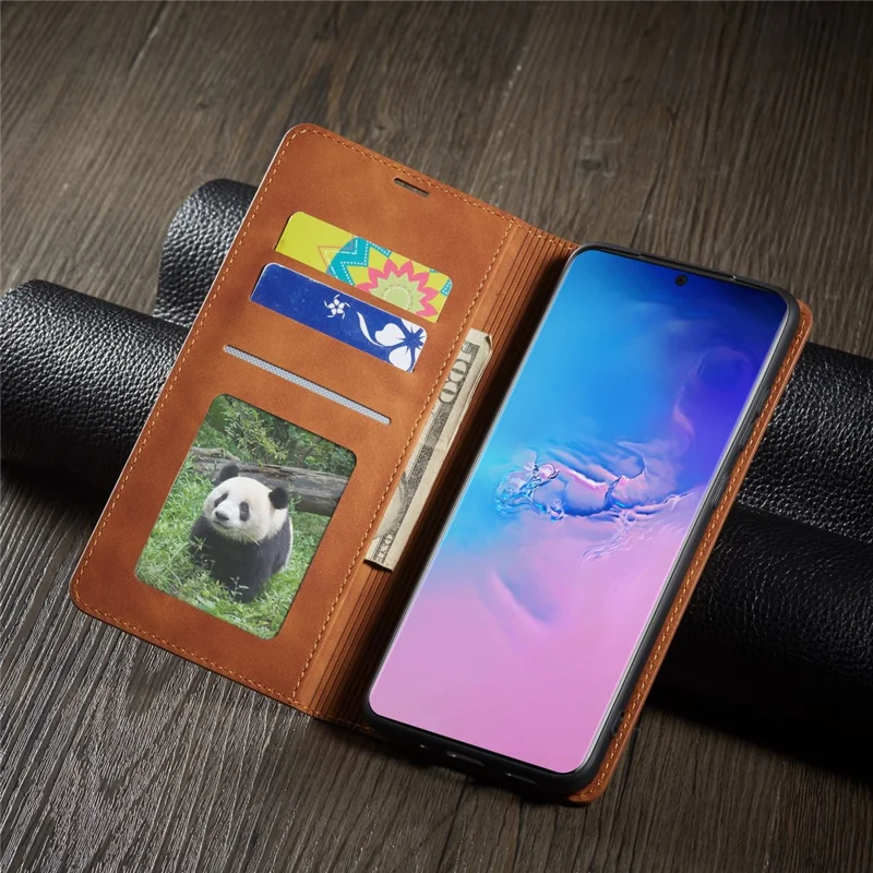 FORWENW Fantasy Series Silky Touch Leather Stand Case with Card Slots for Samsung Galaxy S20 4G/S20 5G - Brown
