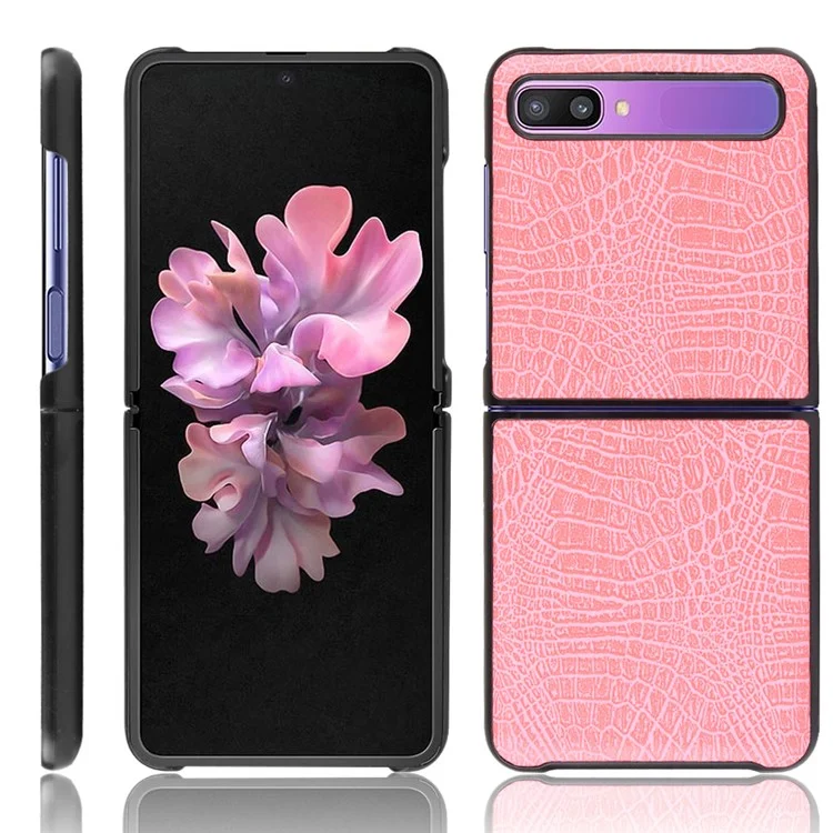 Casca de Couro de Couro PU da Pele de Crocodilo Para Samsung Galaxy Z Flip - Rosa