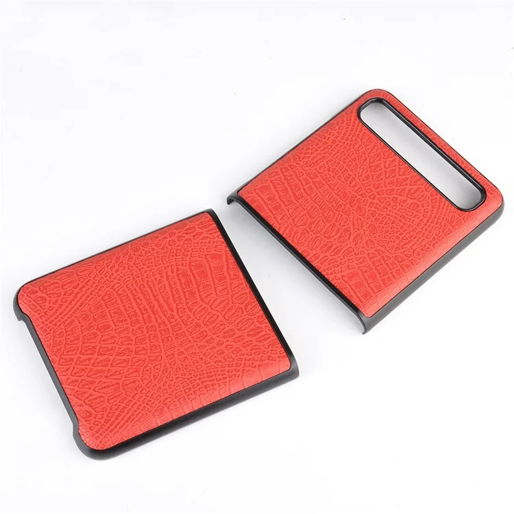 Crocodile Skin PU le Cuir en Cuir Enduit de Boîtier PC Dur Pour Samsung Galaxy Z Flip - Rouge