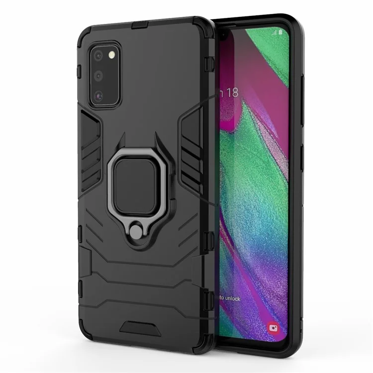 Держатель Кольца Пальца Kickstand PC + TPU Cover Shell Для Samsung Galaxy A41 (глобальная Версия) - Черный