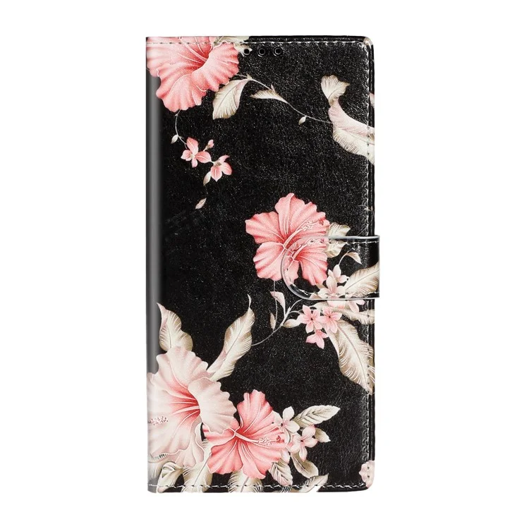 Musterdruck Magnetischer Leder Brieftaschenabdeckungshülle Für Samsung Galaxy S20 Plus/S20 Plus 5G - Pinke Blume