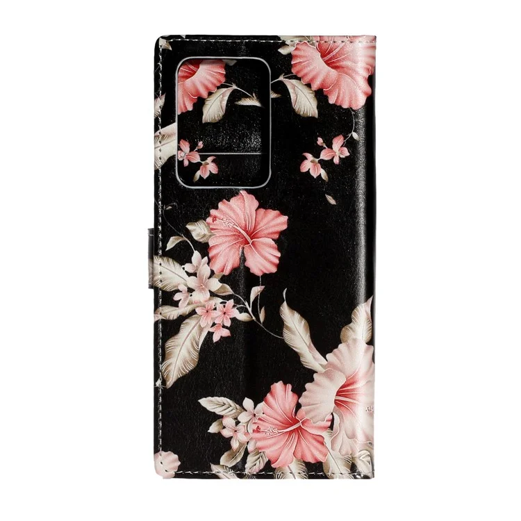 Musterdruck Magnetischer Leder Brieftaschenabdeckungshülle Für Samsung Galaxy S20 Plus/S20 Plus 5G - Pinke Blume