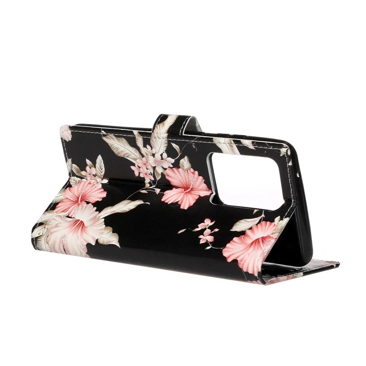 Impressão de Padrões de Capa de Cobertura de Couro Magnético Para Samsung Galaxy S20 Plus/S20 Plus 5G - Flor Rosa