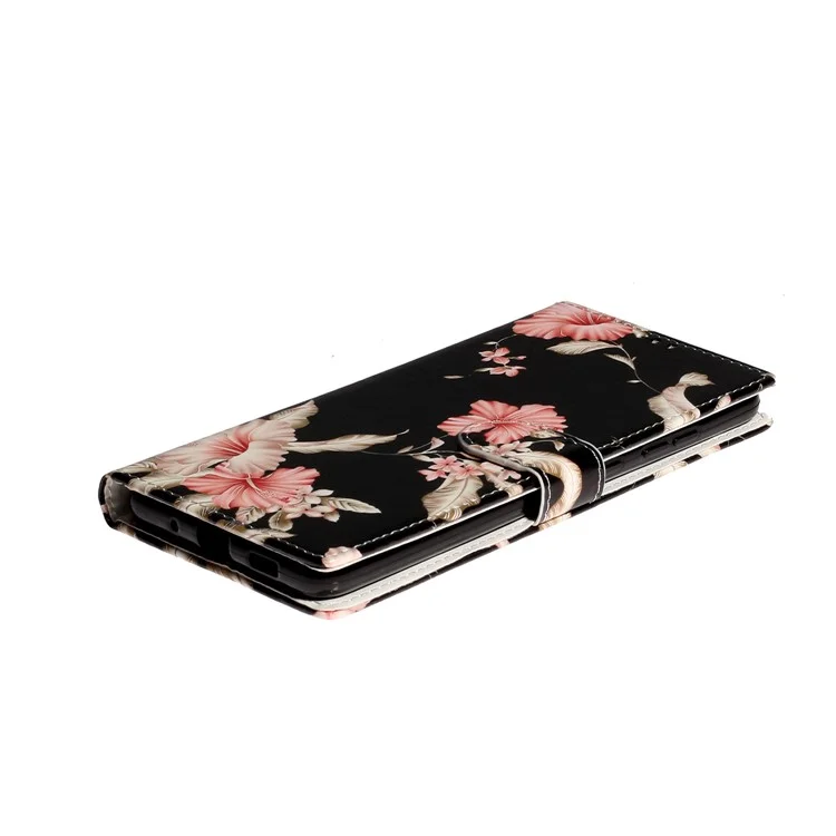 Musterdruck Magnetischer Leder Brieftaschenabdeckungshülle Für Samsung Galaxy S20 Plus/S20 Plus 5G - Pinke Blume