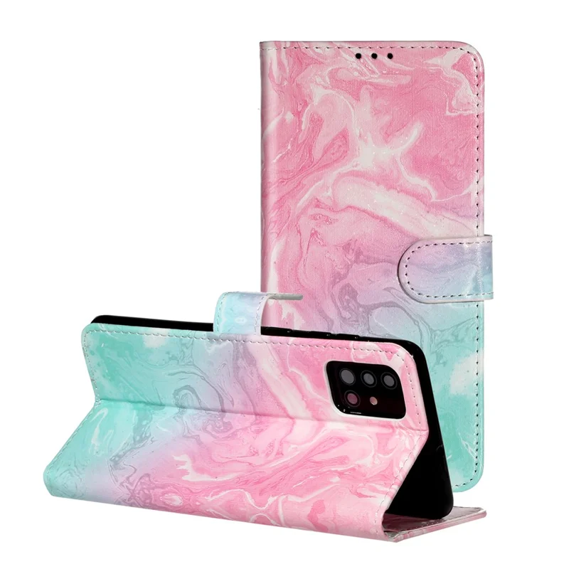 Pattern Printing Magnetic Leather Wallet Phone Case for Samsung Galaxy A51 - Pink/Blue