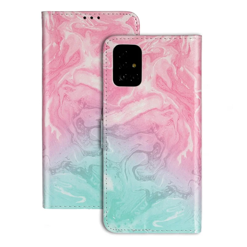 Pattern Printing Magnetic Leather Wallet Phone Case for Samsung Galaxy A51 - Pink/Blue
