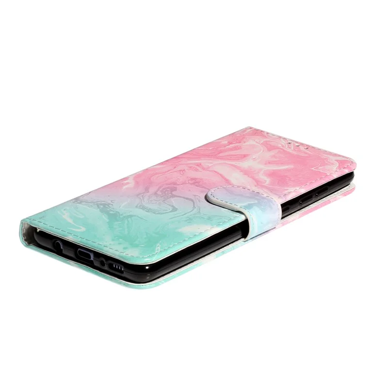 Pattern Printing Magnetic Leather Wallet Phone Case for Samsung Galaxy A51 - Pink/Blue