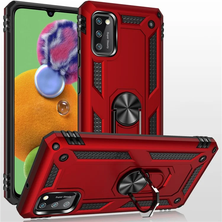 Hybrid PC TPU Kickstand Armor Phone Shell Case für Samsung Galaxy A41 (Globale Version) - Rot