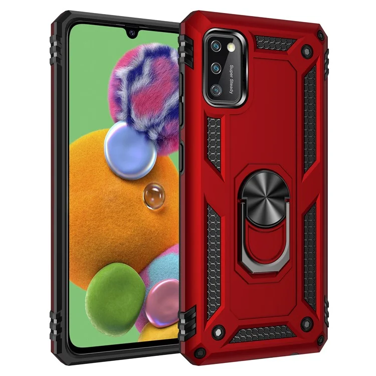 Hybrid PC TPU Kickstand Armor Phone Shell Case for Samsung Galaxy A41 (Global Version) - Red