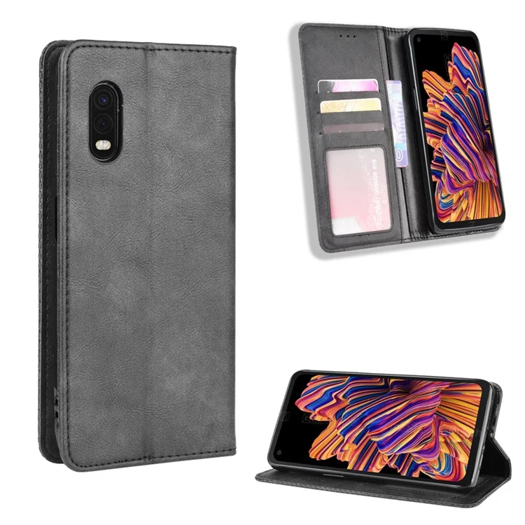 Portafoglio in pelle vintage Style per Samsung Galaxy Xcover Pro - Nero