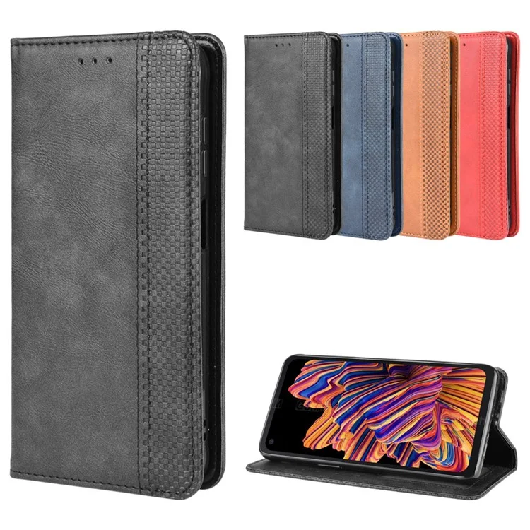 Vintage Style Leather Wallet Stand Case for Samsung Galaxy Xcover Pro - Black