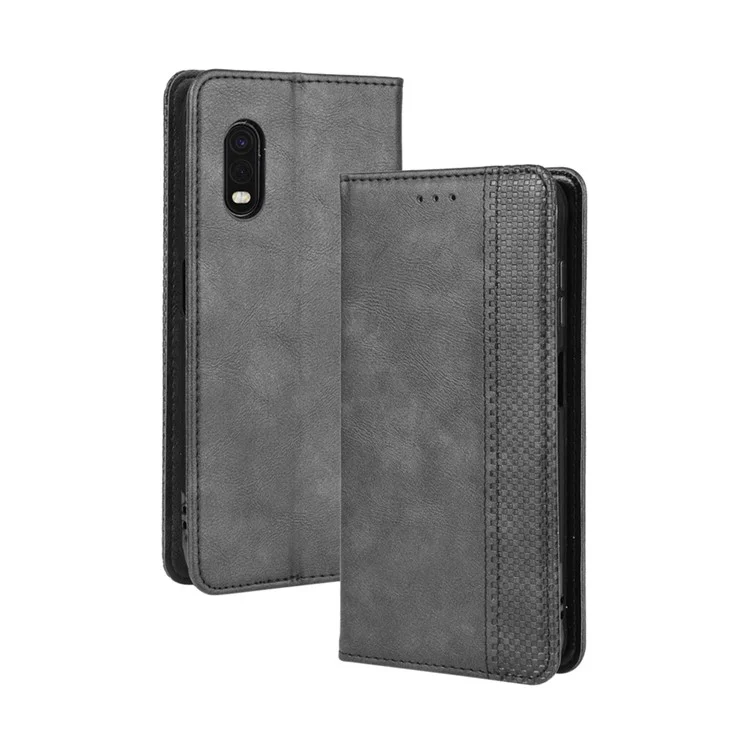 Estuche de Billetera de Cuero de Estilo Vintage Para Samsung Galaxy Xcover Pro - Negro