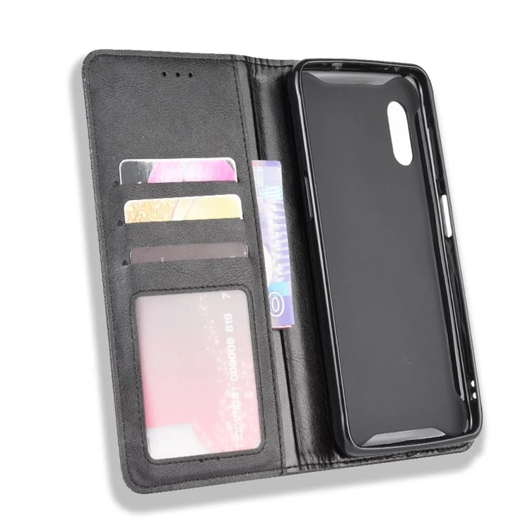 Estuche de Billetera de Cuero de Estilo Vintage Para Samsung Galaxy Xcover Pro - Negro