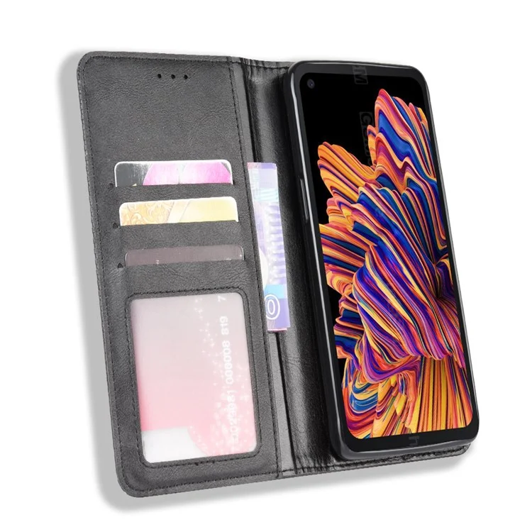 Portafoglio in pelle vintage Style per Samsung Galaxy Xcover Pro - Nero