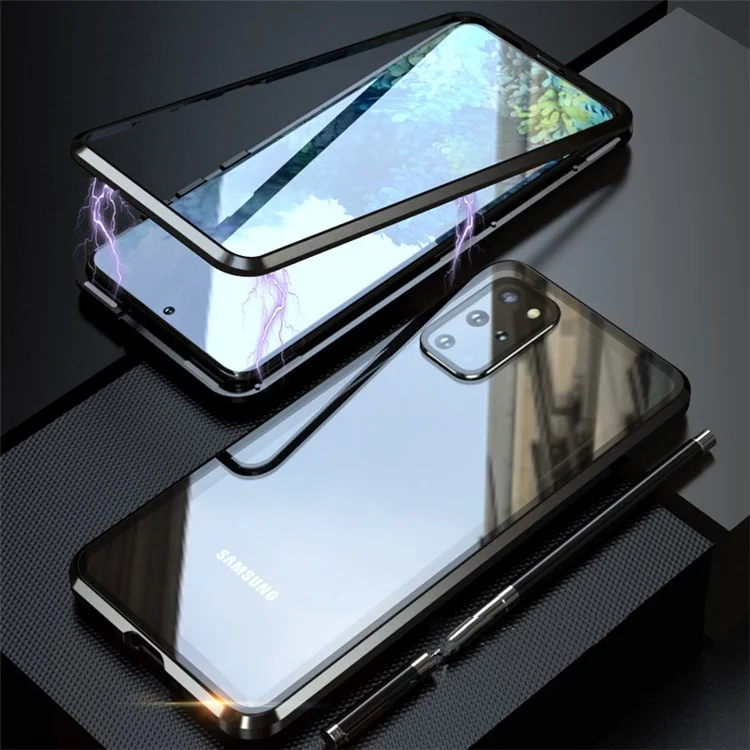 Étui de protection en verre trempé et cadre métallique magnétique pour Samsung Galaxy S20 Plus - Noir