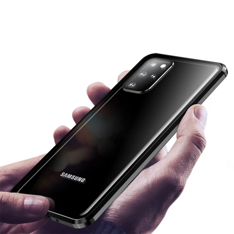 Étui de protection en verre trempé et cadre métallique magnétique pour Samsung Galaxy S20 Plus - Noir