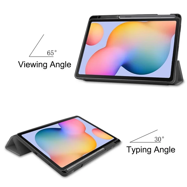Tri-fold Stand Cover for Samsung Galaxy Tab S6 Lite (2024)/(2022)/(2020) Leather Tablet Case with Pen Slot - Grey
