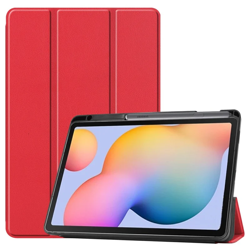 Tri-fold Stand Cover for Samsung Galaxy Tab S6 Lite (2024)/(2022)/(2020) Leather Tablet Case with Pen Slot - Red