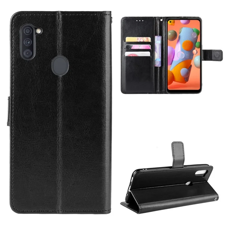 Crazy Horse Texture Protection Case Wallet Leather Shell for Samsung Galaxy A11 (EU Version) - Black