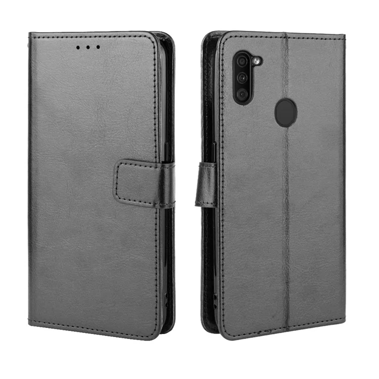 Crazy Horse Texture Protection Case Wallet Leather Shell for Samsung Galaxy A11 (EU Version) - Black