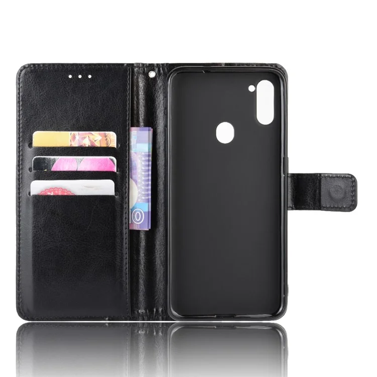 Crazy Horse Texture Protection Case Wallet Leather Shell for Samsung Galaxy A11 (EU Version) - Black