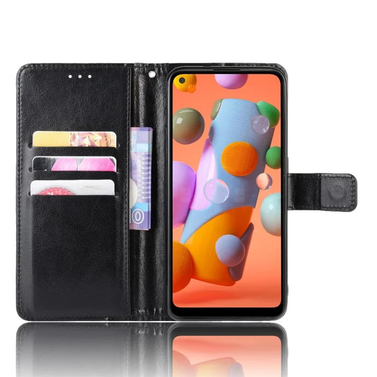 Crazy Horse Texture Protection Case Wallet Leather Shell for Samsung Galaxy A11 (EU Version) - Black