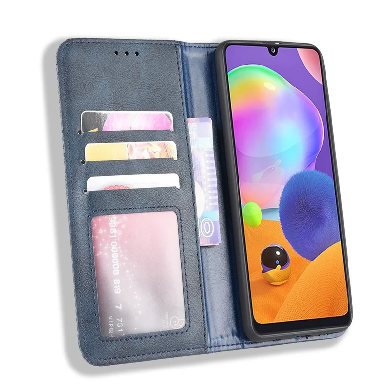 غطاء جلد أزرق بتصميم خاص وامتصاص تلقائي للهاتف Samsung Galaxy A31 - أزرق