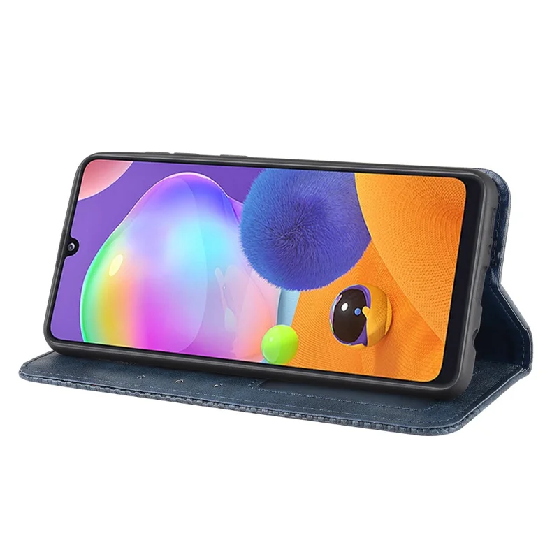 غطاء جلد أزرق بتصميم خاص وامتصاص تلقائي للهاتف Samsung Galaxy A31 - أزرق