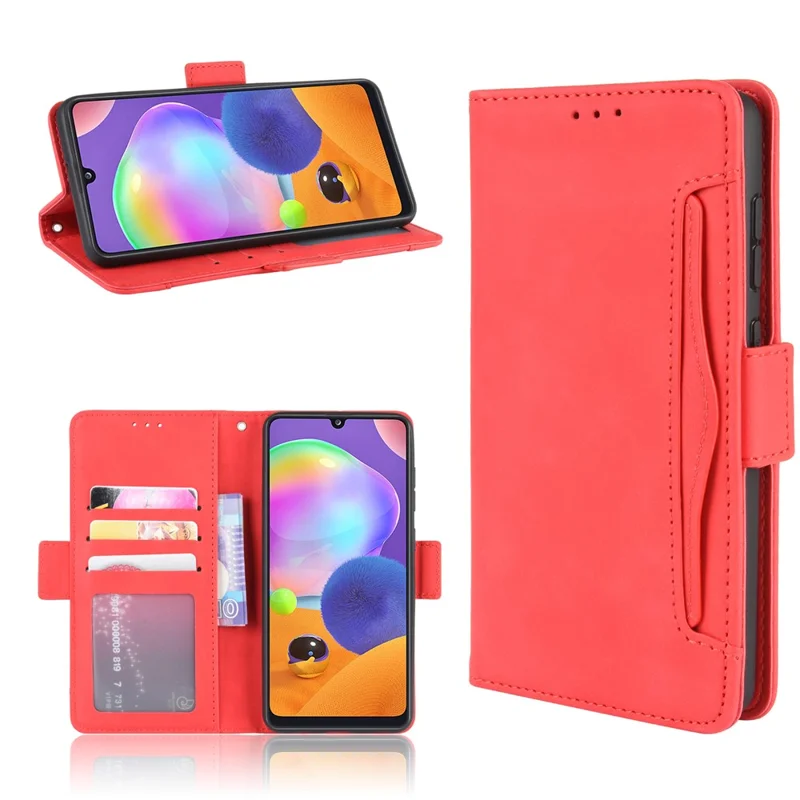 PU Leather with Multiple Card Slots Mobile Shell for Samsung Galaxy A31 - Red