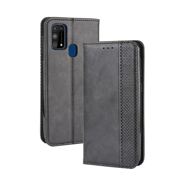 Custodia Magnetica Retro in Pelle con Portafoglio per Samsung Galaxy M31 - Nero