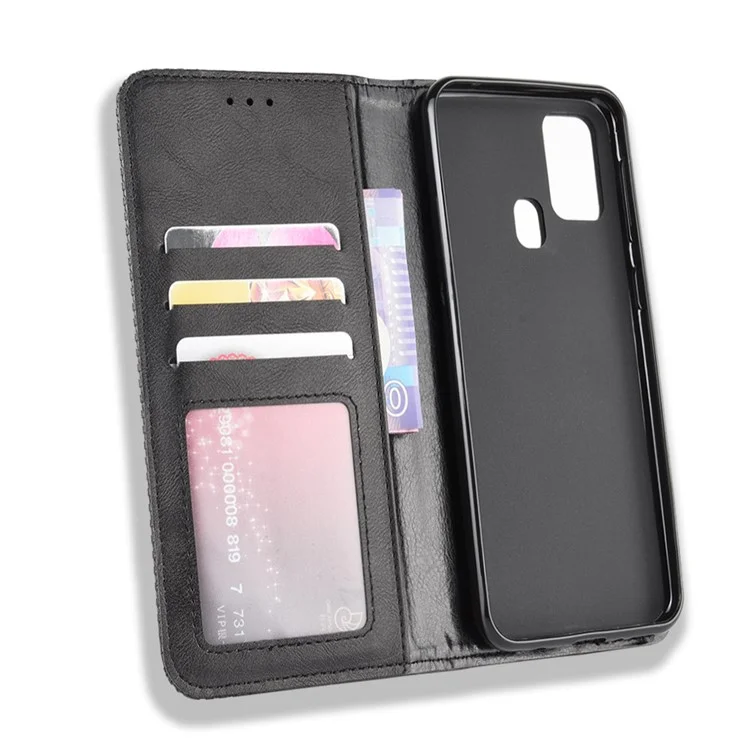 Custodia Magnetica Retro in Pelle con Portafoglio per Samsung Galaxy M31 - Nero