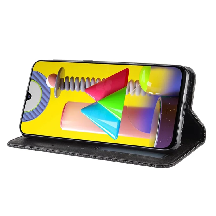 Custodia Magnetica Retro in Pelle con Portafoglio per Samsung Galaxy M31 - Nero