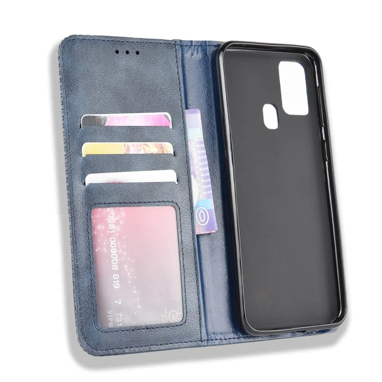 Magnetische Retro-Leder-Handyhülle mit Geldbörse für Samsung Galaxy M31 - Blau