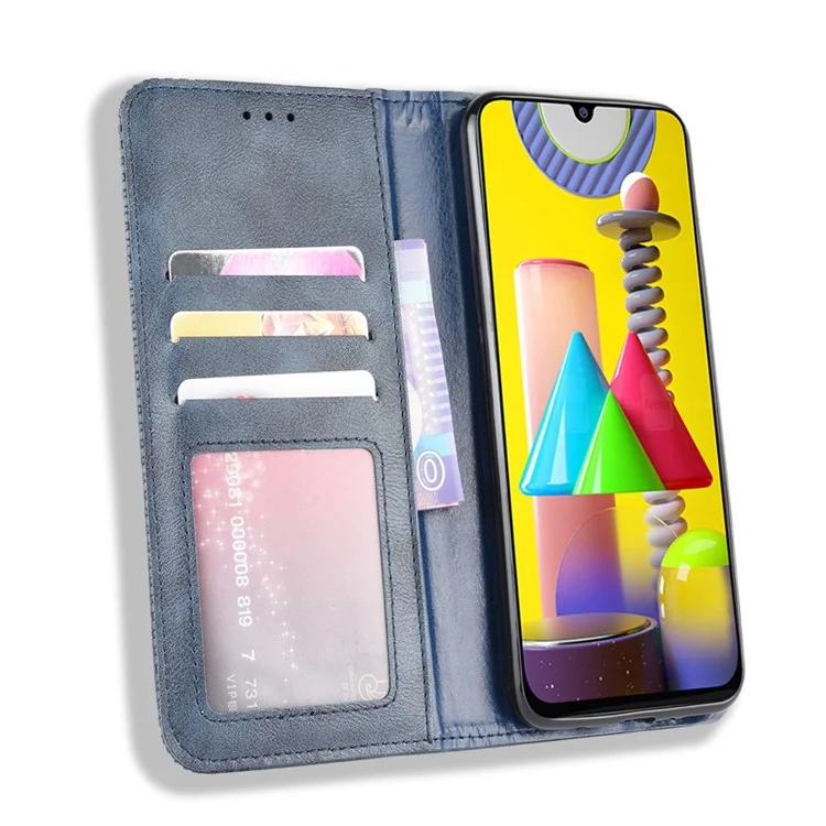 Pelle Retrò Magnetica Con Guscio Per Telefono Del Portafoglio Per Samsung Galaxy M31 - Blu