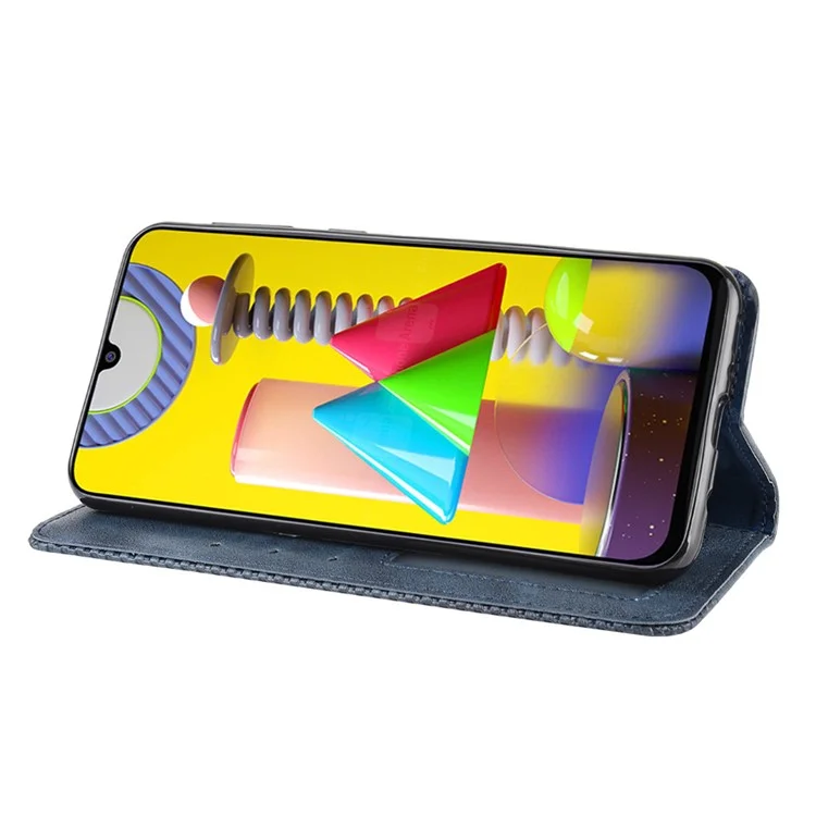 Magnetische Retro-Leder-Handyhülle mit Geldbörse für Samsung Galaxy M31 - Blau