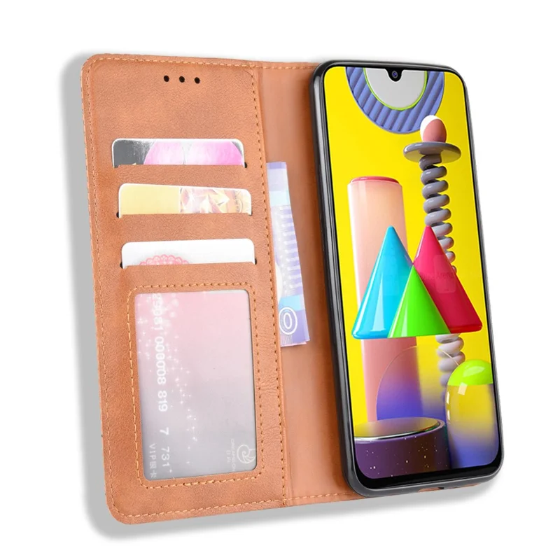 Magnetic Retro Leather with Wallet Phone Shell for Samsung Galaxy M31 - Brown