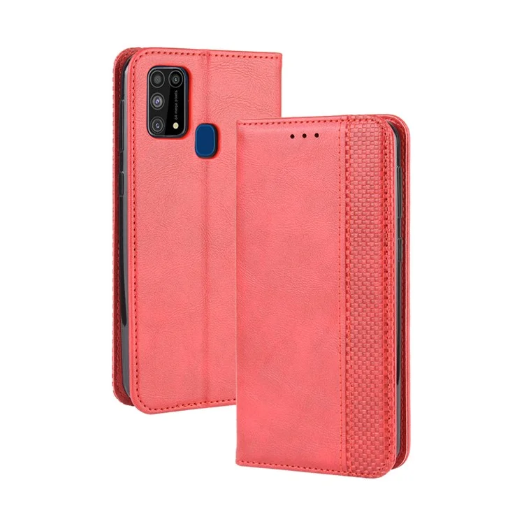 Couro Retrô Magnético Com Casca de Telefone da Carteira Para Samsung Galaxy M31 - Vermelho