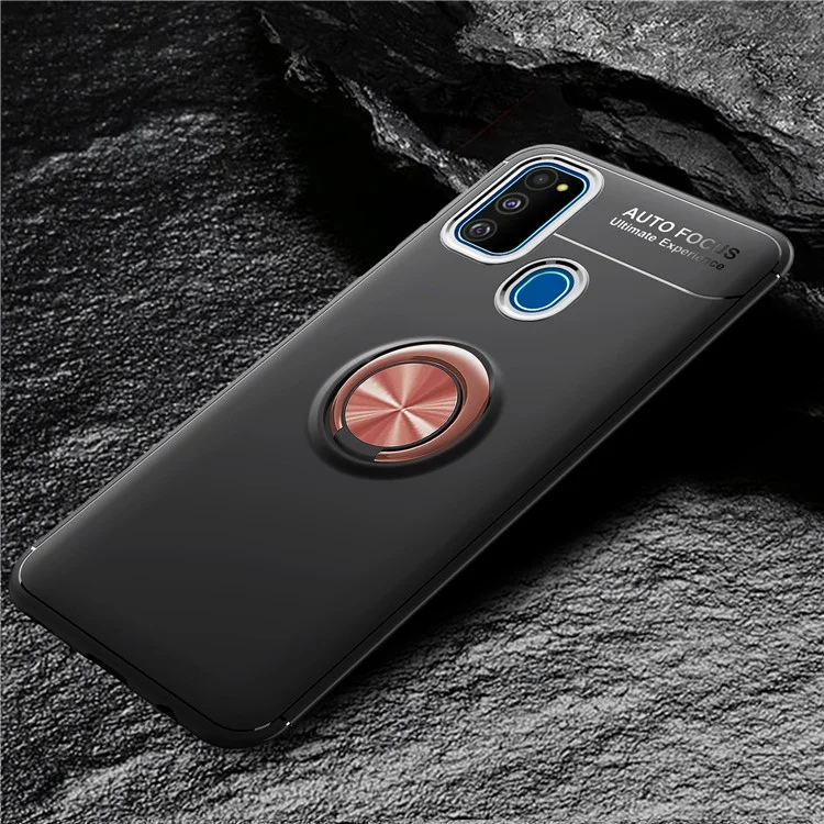 Caixa TPU de Kickstand TPU Para Samsung Galaxy M31 (folha de Metal Embutida) - Preto / Rosa Ouro